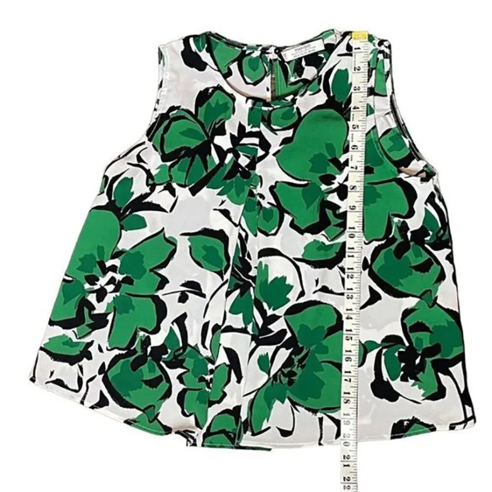 MANGO SUIT Collection Green and White Floral Sleeveless Blouse - Picture 4 of 5
